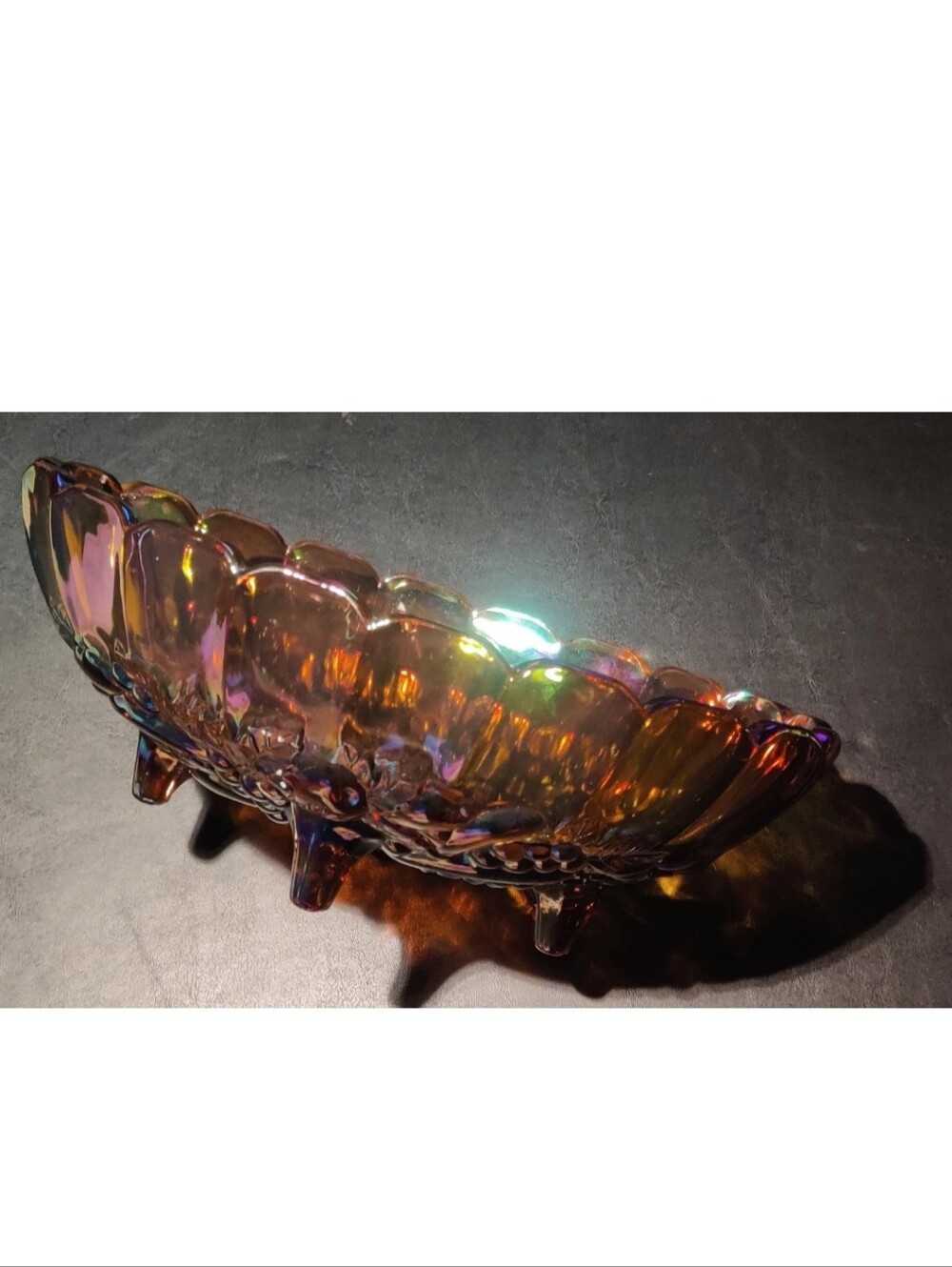 Carnival Iridescent Footed Glass Fruit Bowl Indiana Amber Harvest Gold...Flawles